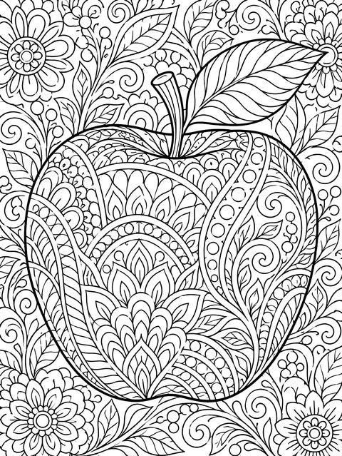 Detailed Apple filled with patterns coloring page