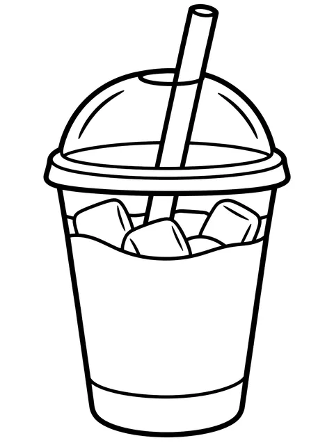 Easy Iced coffee cup with a straw coloring page