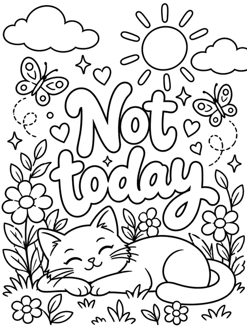 Not today quote with doodles coloring page