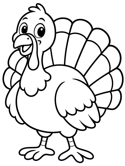 Easy Cartoon turkey with a fanned tail coloring page