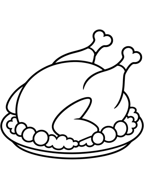 Easy Roast turkey on a platter coloring page