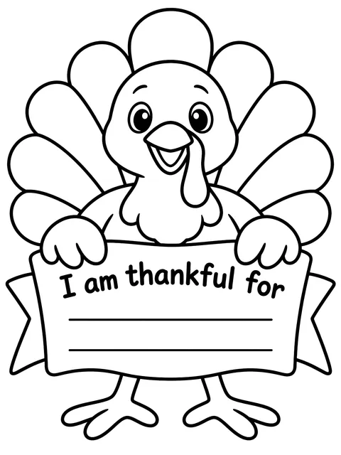 Easy I am thankful for banner with blank lines coloring page