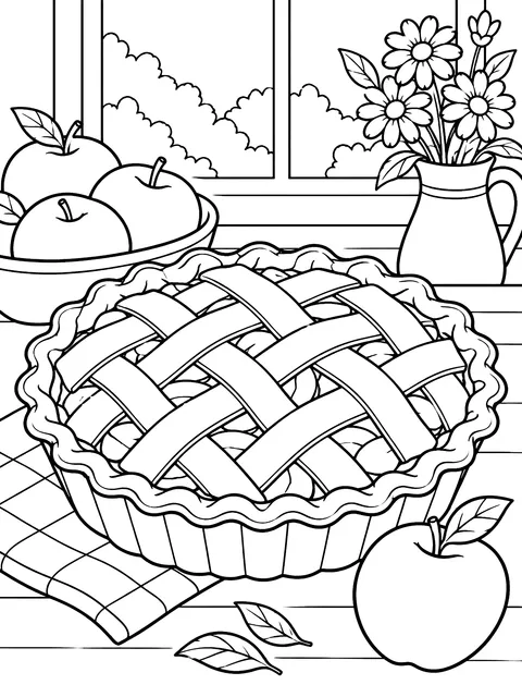 Apple pie with a lattice crust coloring page