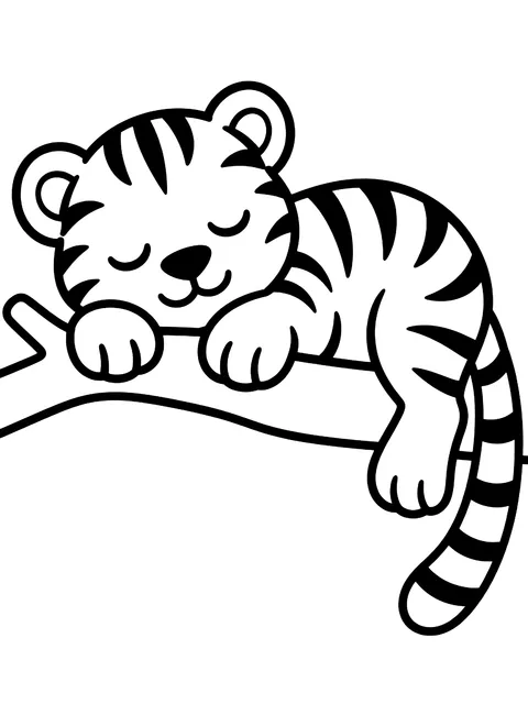 Easy Sleepy tiger on a branch coloring page
