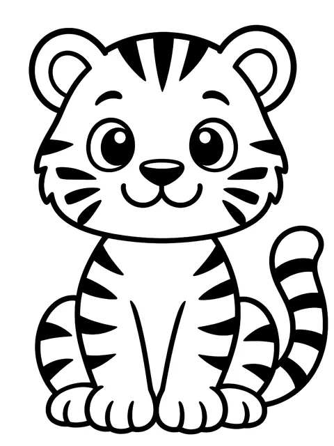 Easy Cute tiger sitting coloring page