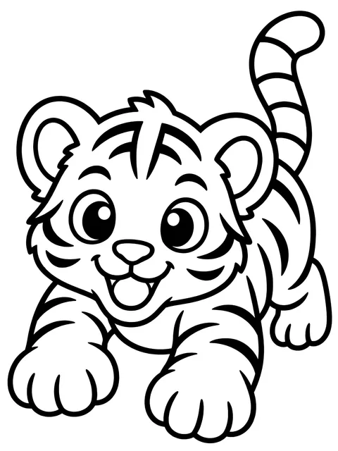 Easy Tiger cub pouncing coloring page