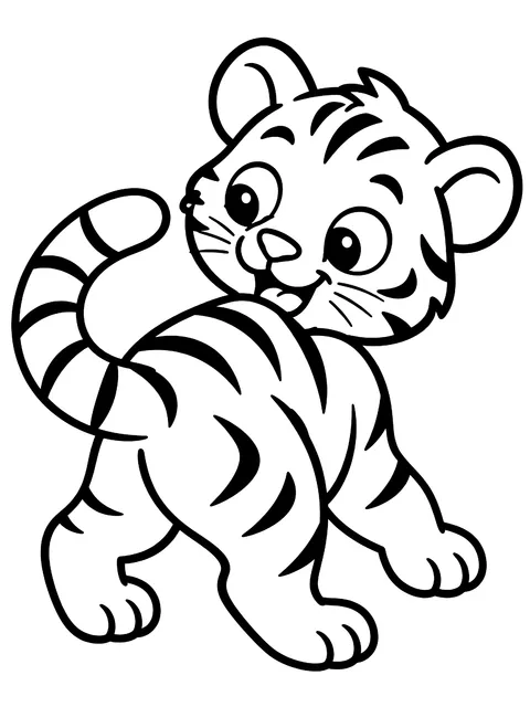 Easy Tiger cub chasing its tail coloring page