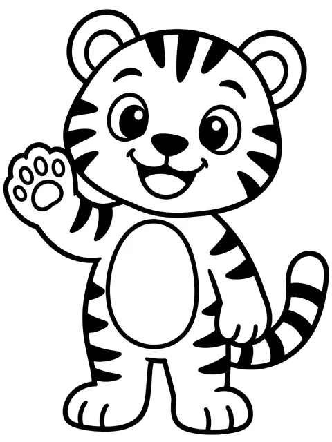 Easy Smiling tiger waving coloring page