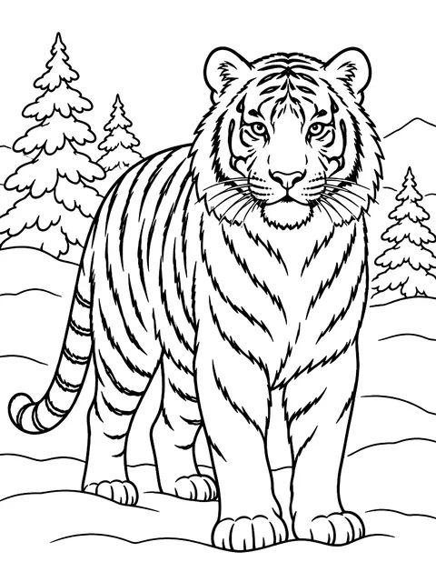 Siberian tiger in the snow coloring page