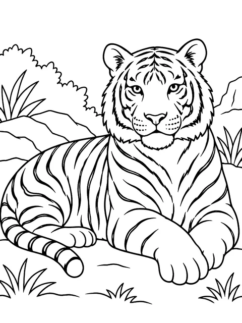 White tiger lying down coloring page