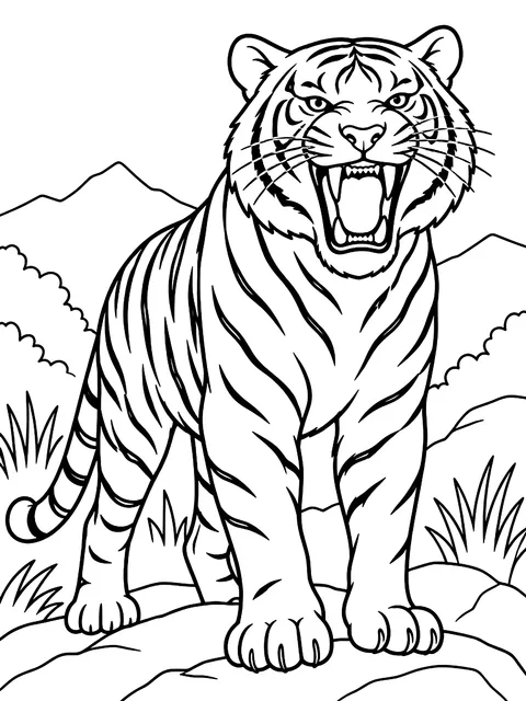 Tiger roaring coloring page