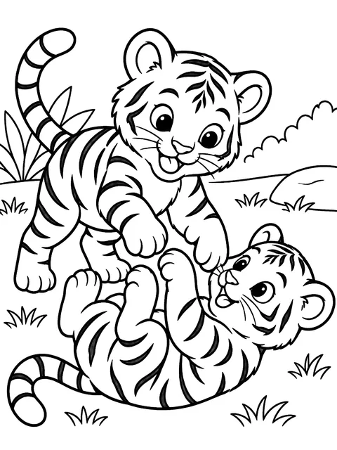 Two tiger cubs playing coloring page