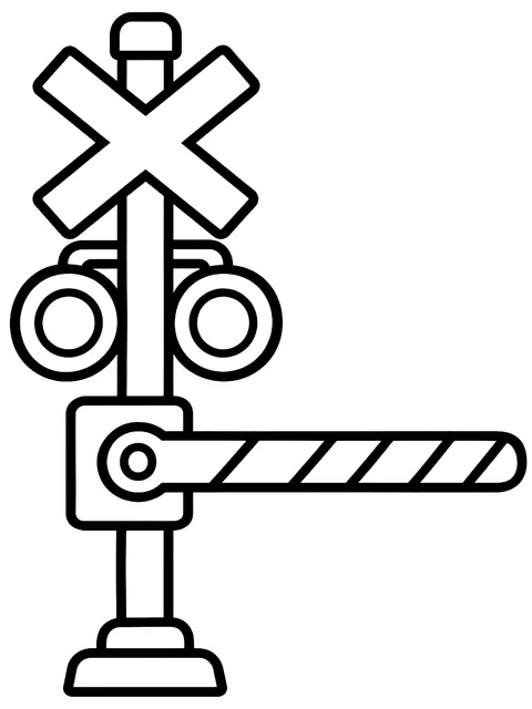 Easy Railroad crossing sign and gate coloring page