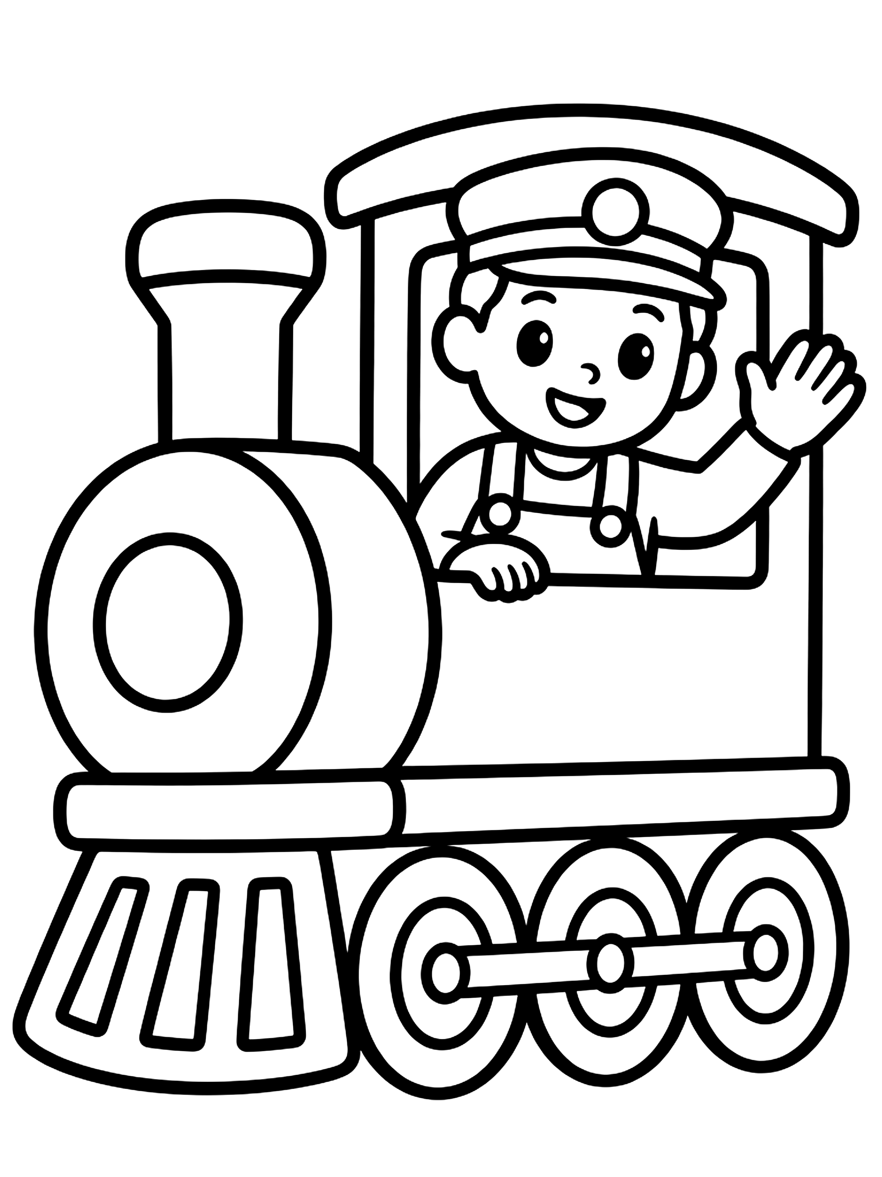 Easy Train engineer waving from the cab coloring page