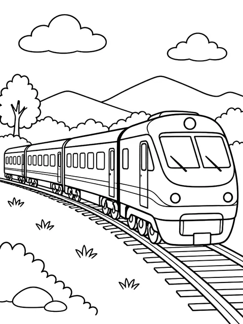 Passenger train with coaches coloring page