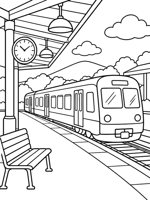 Train station platform coloring page