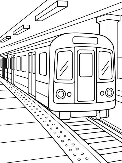 Subway train at a station coloring page