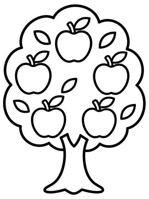 Easy Apple tree with fruit coloring page