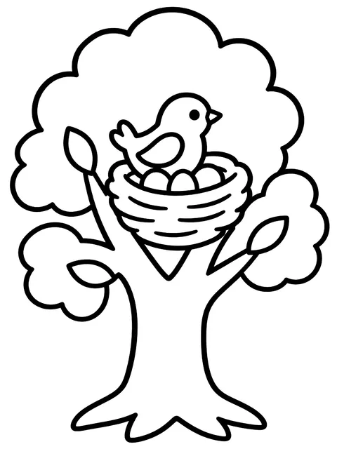 Easy Tree with a bird's nest coloring page