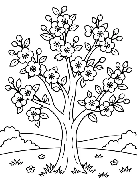 Tree in spring blossom coloring page