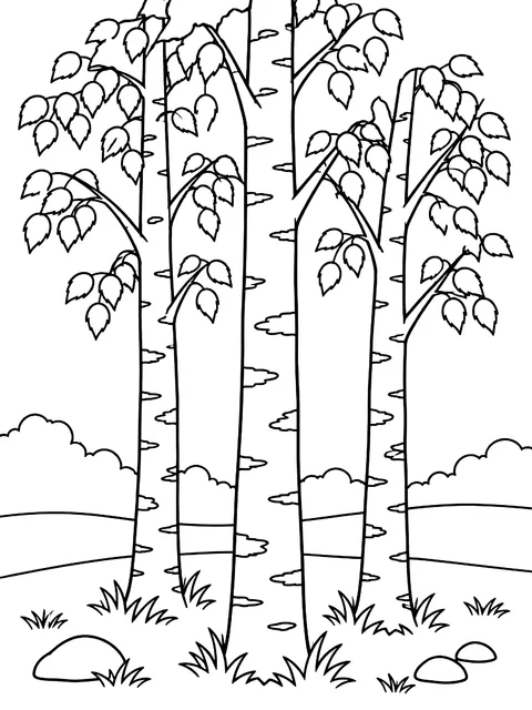 Three birch trees coloring page
