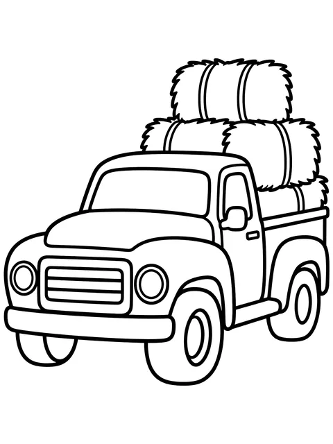 Easy Pickup truck loaded with hay bales coloring page