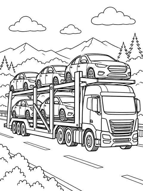 Car carrier loaded with cars coloring page