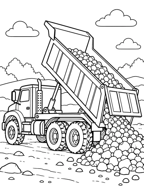 Dump truck tipping gravel coloring page