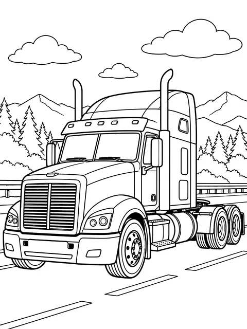 Semi truck tractor without a trailer coloring page