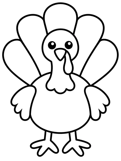 Easy Turkey with six wide tail feathers coloring page