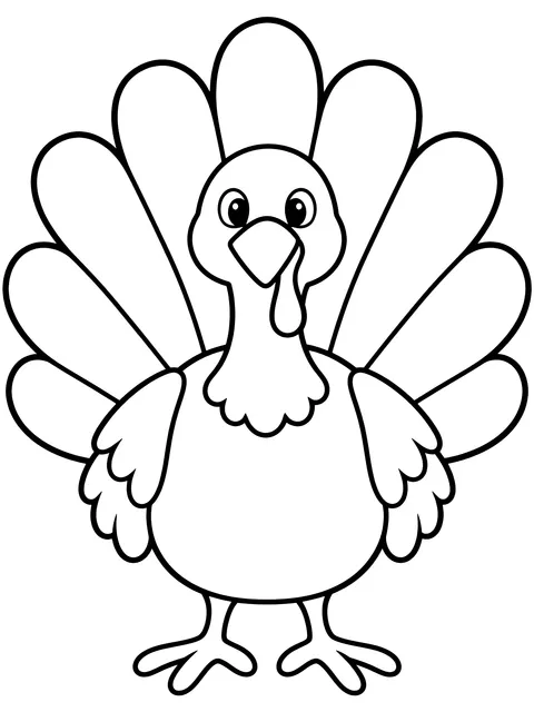 Easy Turkey with blank feathers to decorate coloring page