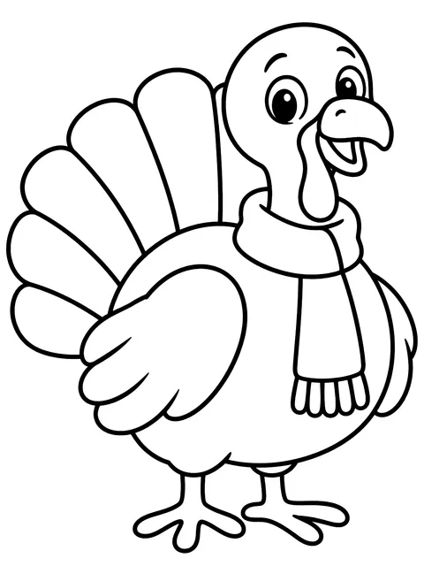 Easy Turkey wearing a scarf coloring page