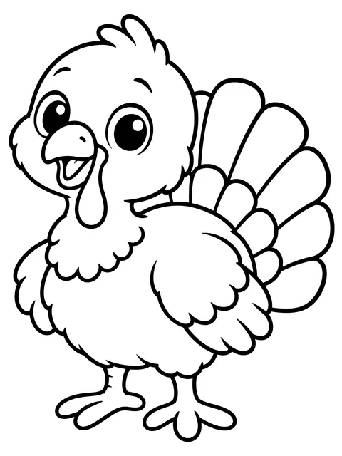 Easy Fluffy baby turkey coloring page