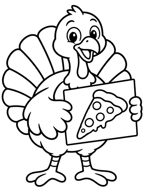 Easy Turkey holding an eat pizza sign coloring page