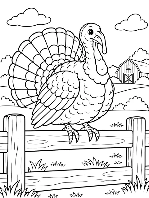 Turkey sitting on a fence coloring page