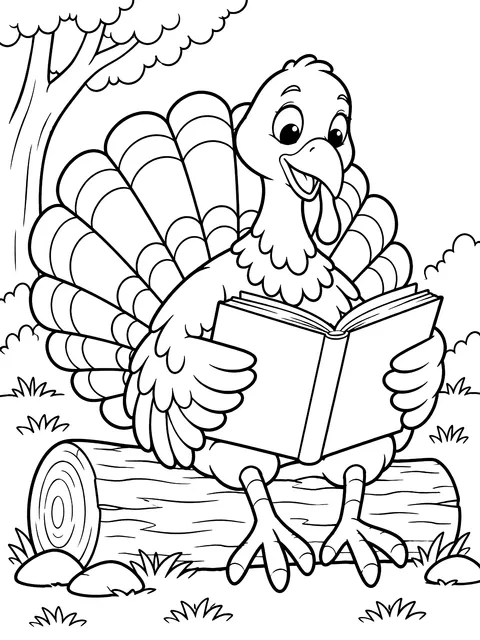 Turkey reading a book coloring page