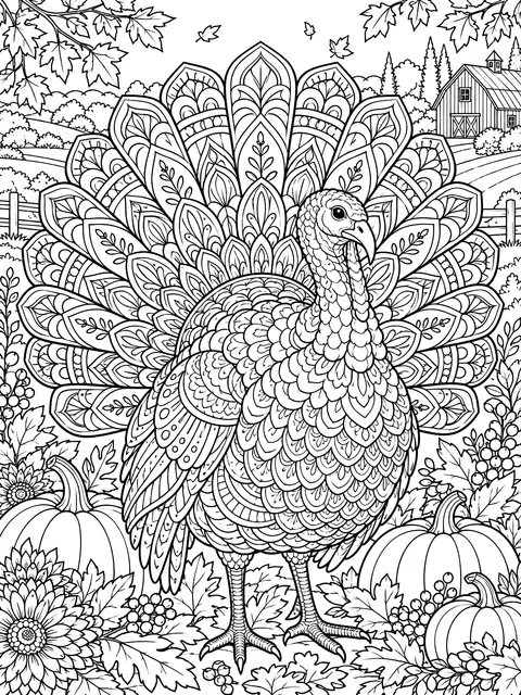 Detailed Turkey with a mandala tail coloring page