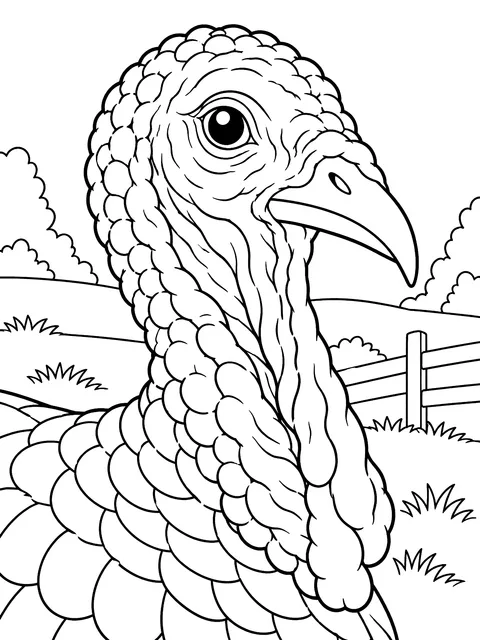 Turkey head close-up coloring page