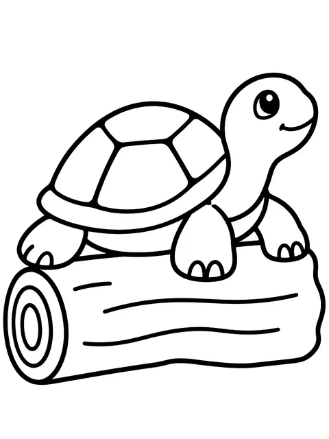 Easy Turtle sunning on a log coloring page
