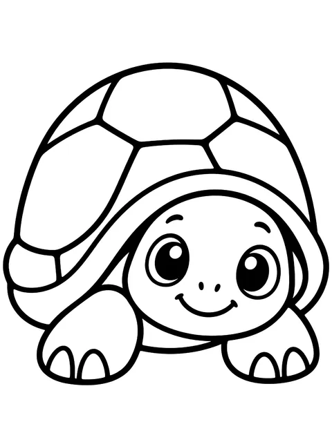 Easy Turtle peeking out of its shell coloring page