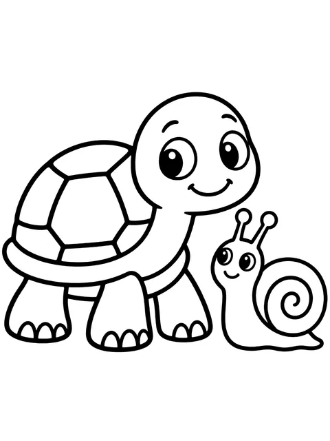 Easy Turtle and snail side by side coloring page
