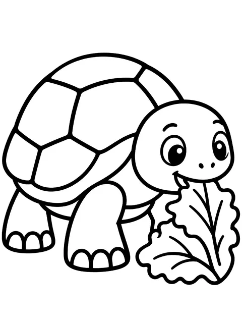 Easy Tortoise eating lettuce coloring page