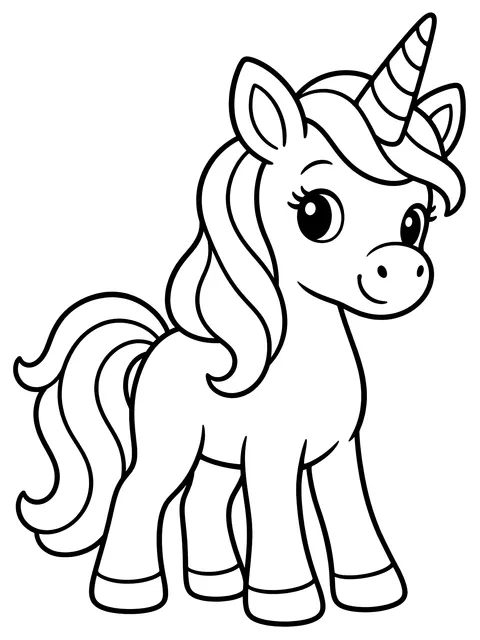 Easy Simple unicorn standing coloring page