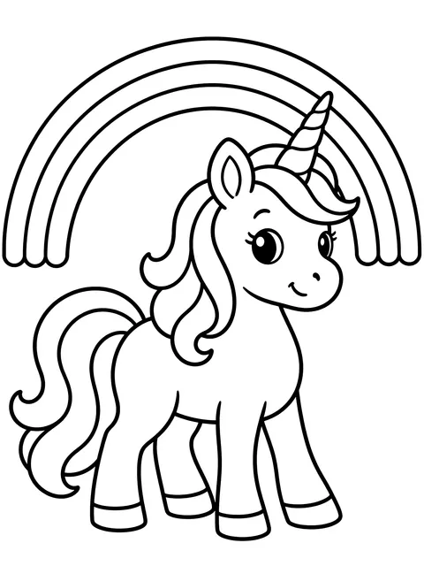 Easy Unicorn under a rainbow arch coloring page
