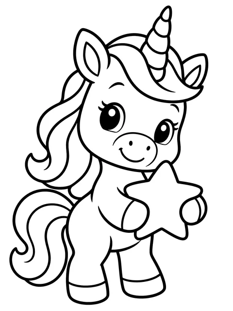 Easy Unicorn holding a star coloring page