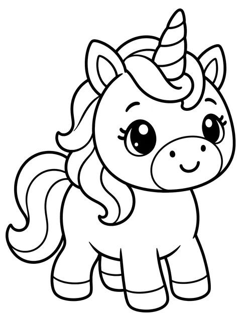 Easy Round kawaii unicorn coloring page