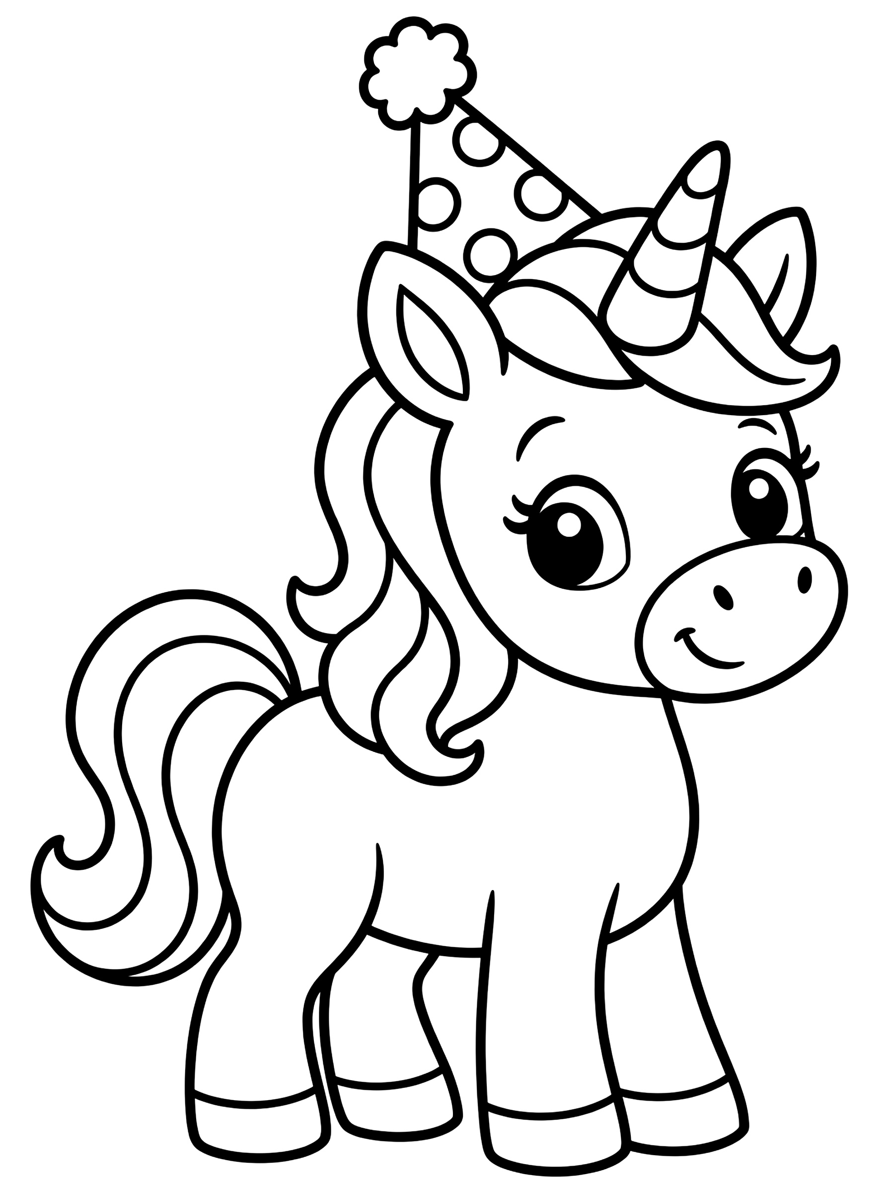 Easy Unicorn in a party hat coloring page