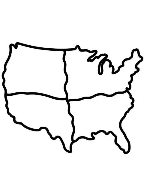 Easy USA map in four regions coloring page
