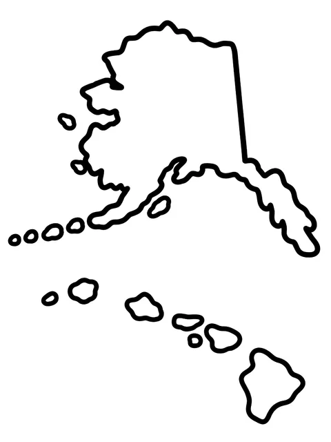 Easy Alaska and Hawaii outlines coloring page