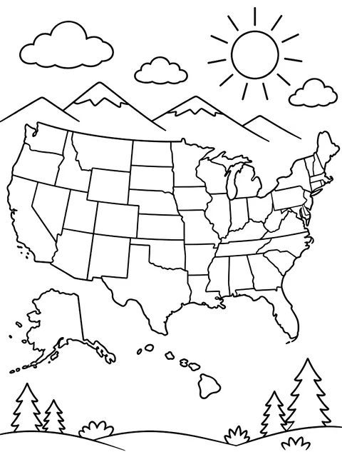 Labeled map of the 50 states coloring page